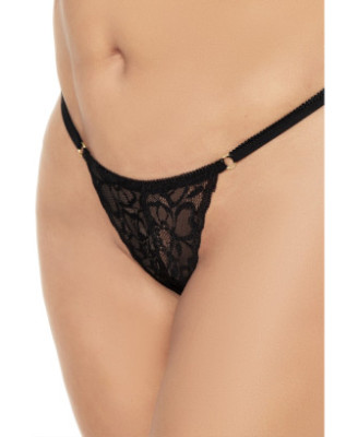 Nuisette noire grande taille motif fleuri et string assorti 